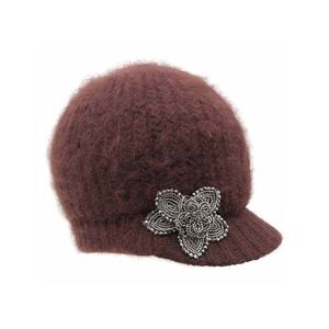 Angora Knit Newsboy Hat With Beaded Flower